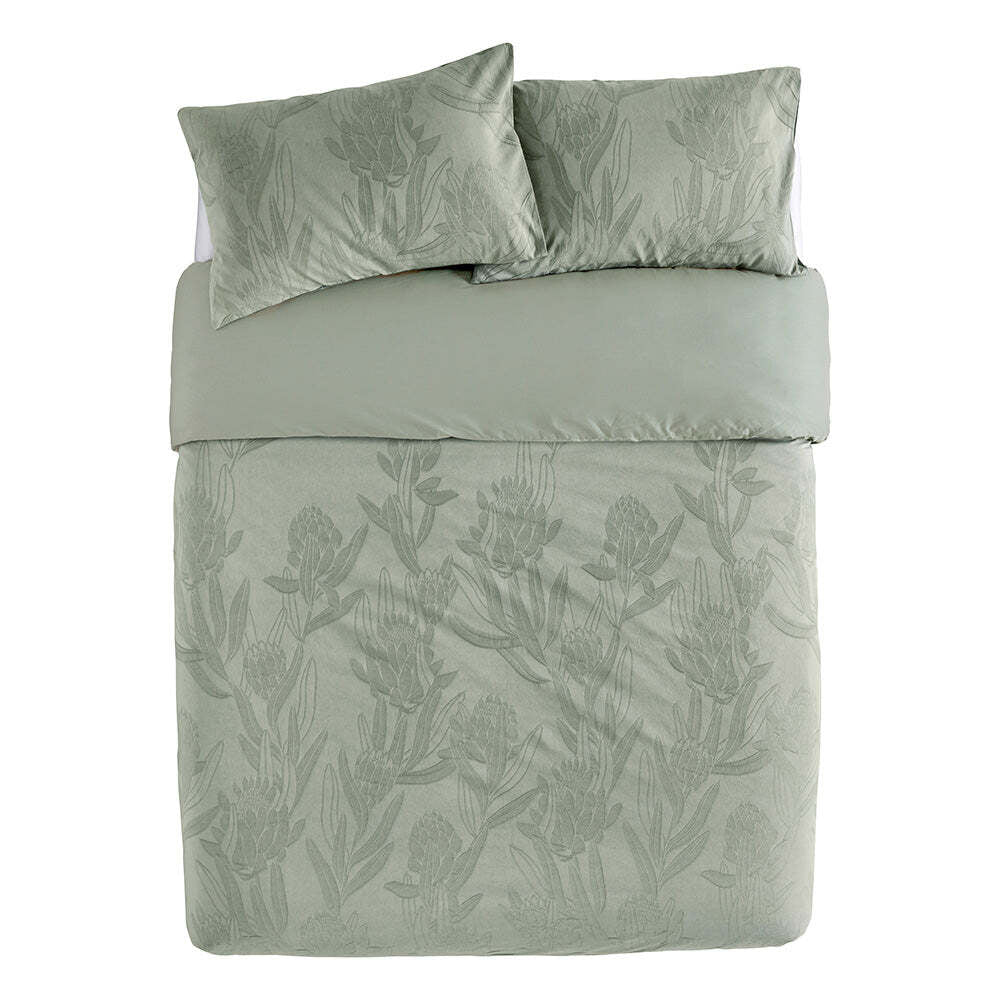 Kas Australia Ariana Bed Quilt Cover Set w/ 2x Pillowcases - Sage