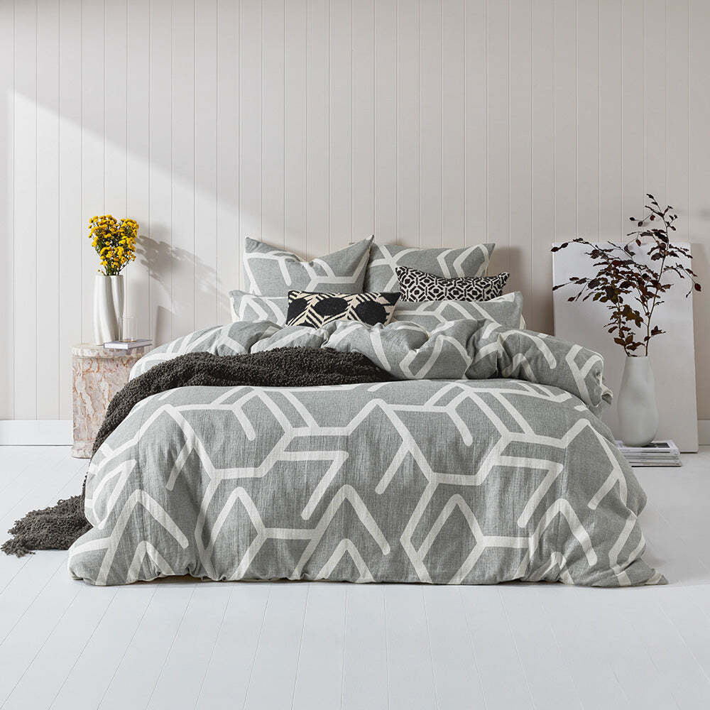 Kas Australia Bala Bed Quilt Cover Set w/ 2x Grey