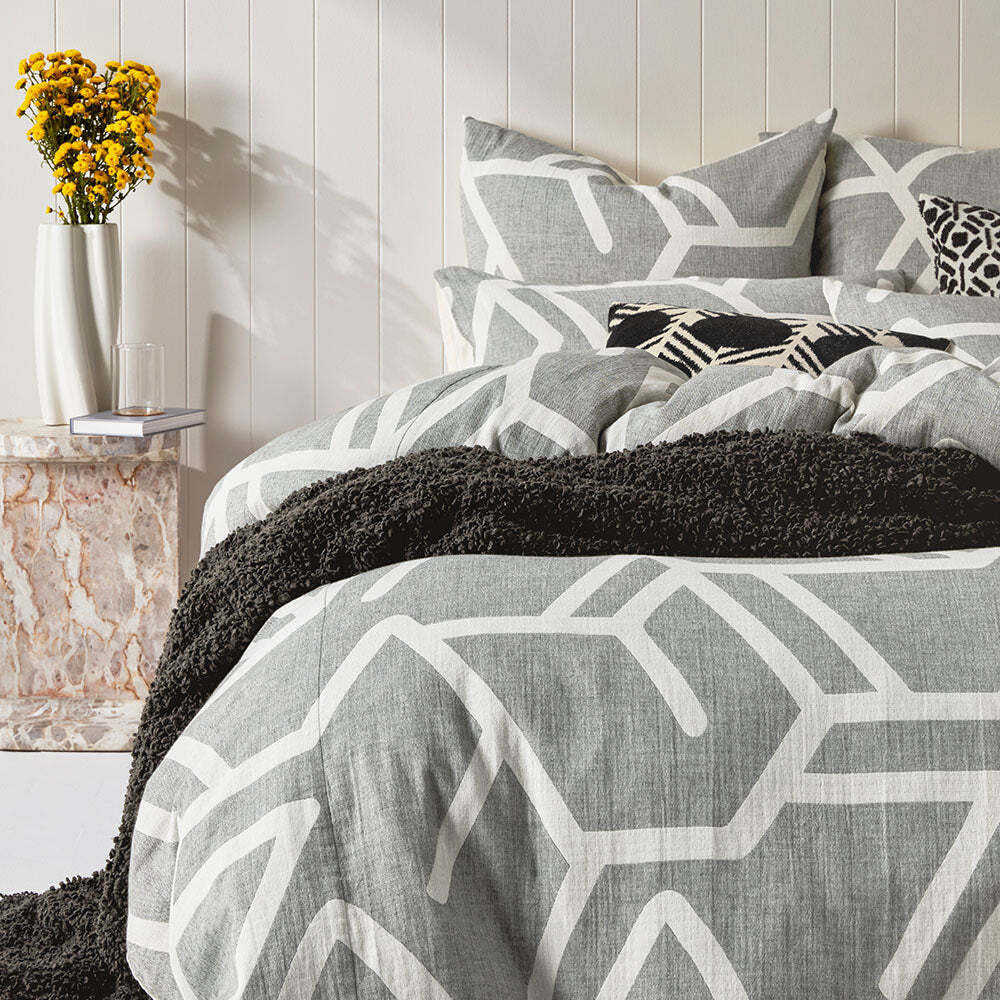 Kas Australia Bala Bed Quilt Cover Set w/ 2x Grey