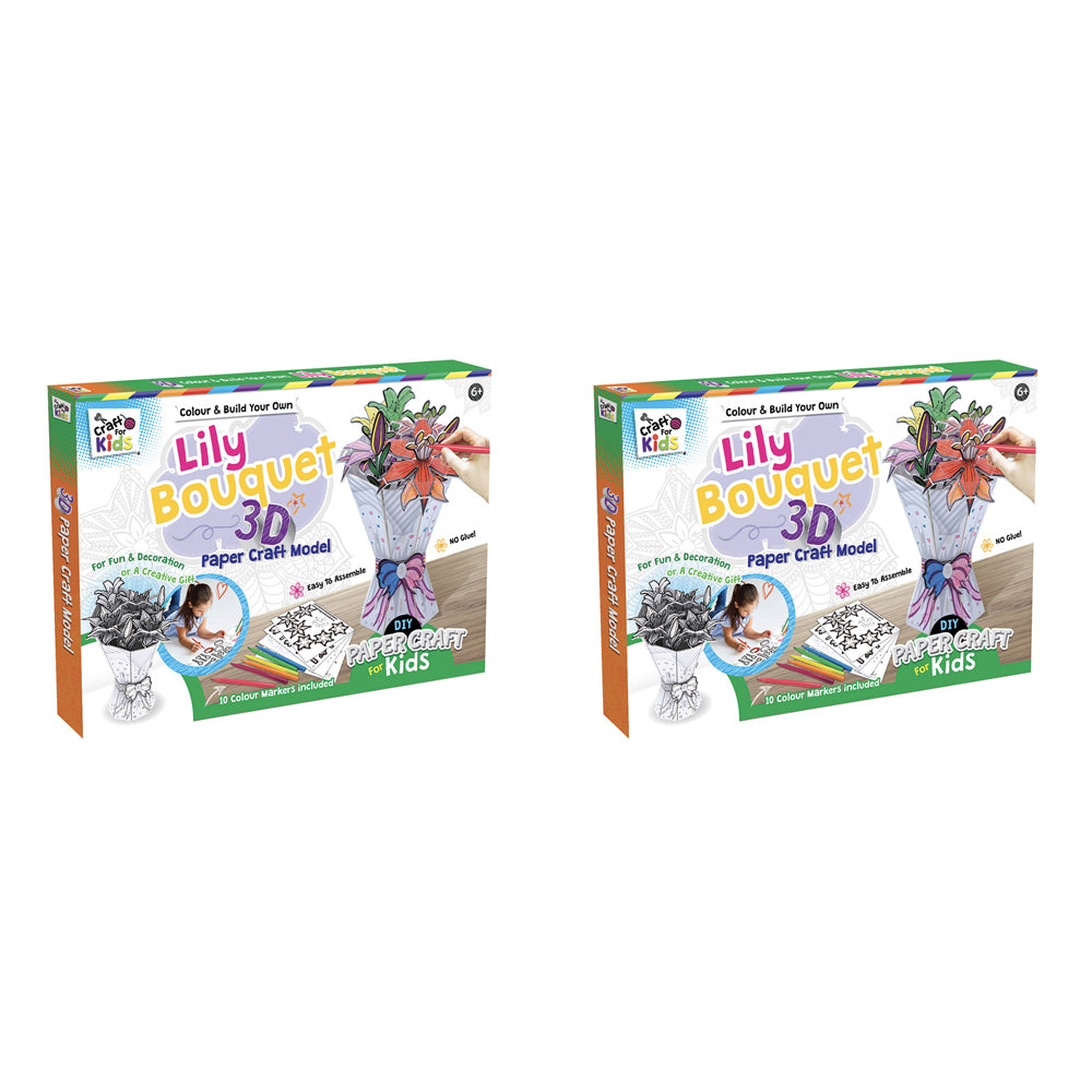 2PK Craft For Kids Colour & Build 3D Lily Bouquet Papercraft Model Children 6y+