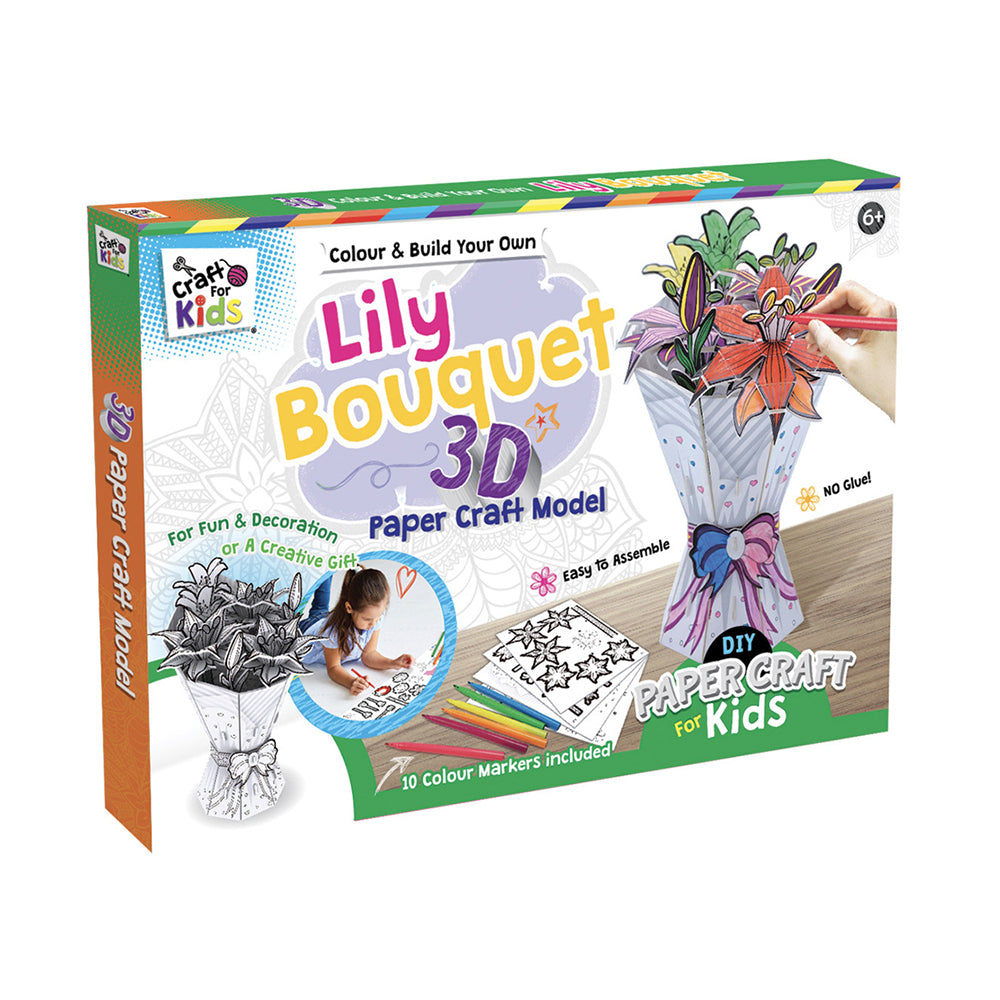 2PK Craft For Kids Colour & Build 3D Lily Bouquet Papercraft Model Children 6y+