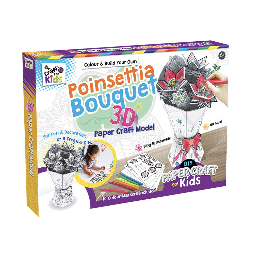 2PK Craft For Kids Colour & Build 3D Poinsettia Bouquet Papercraft Model 6y+
