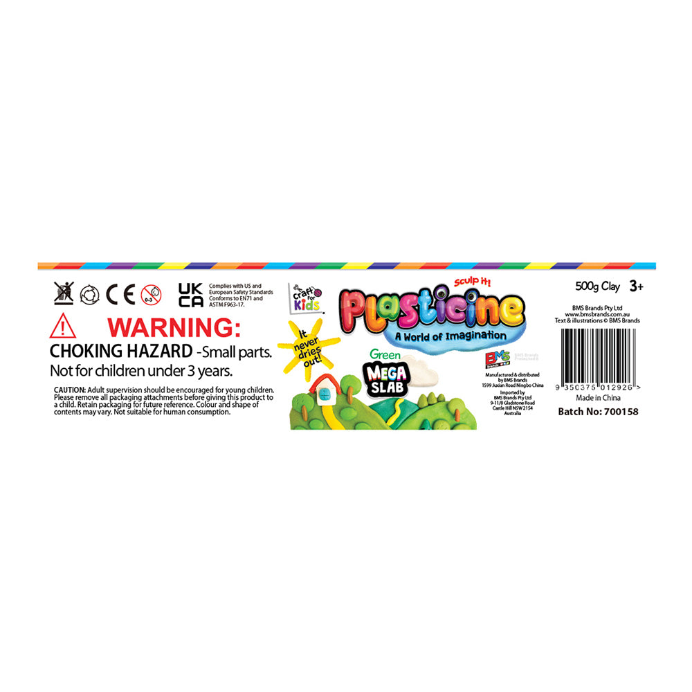3PK Craft For Kids Mega Slab Plasticine 500g Clay Block Green 3y+