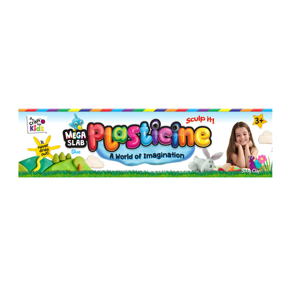 3PK Craft For Kids Mega Slab Plasticine 500g Clay Block Blue 3y+