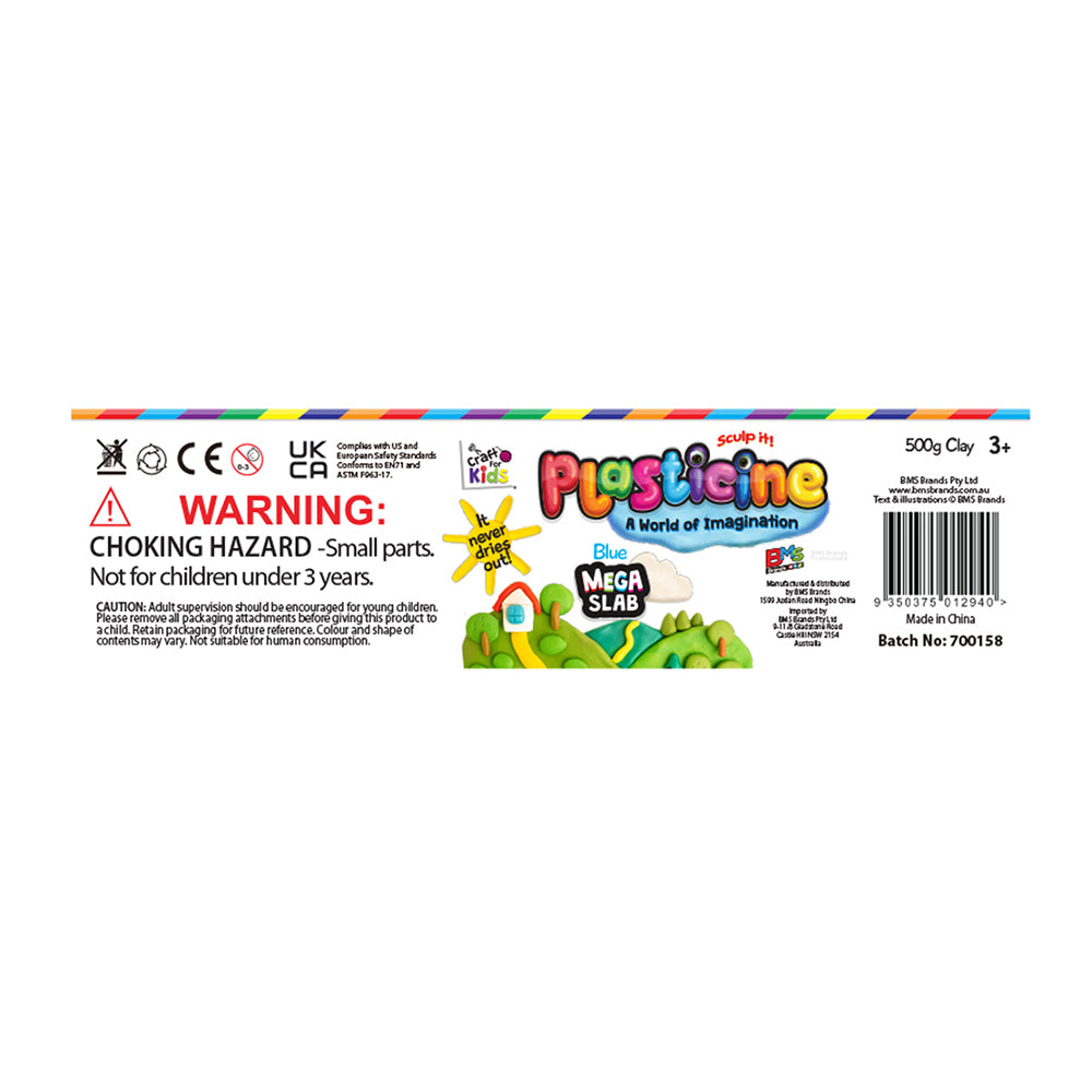 3PK Craft For Kids Mega Slab Plasticine 500g Clay Block Blue 3y+