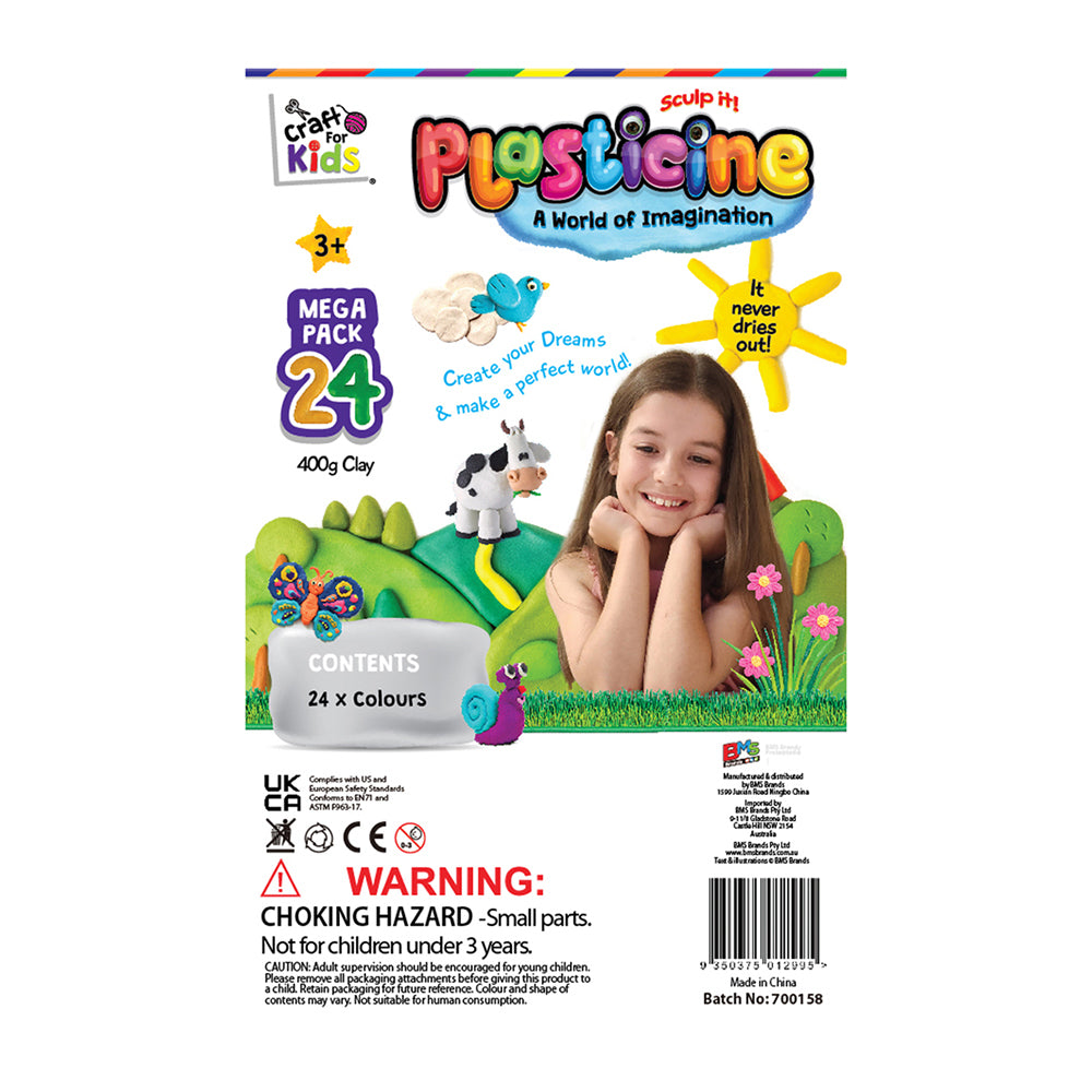 3PK 24PK Craft For Kids Plasticine 400g Mega Pack 24-Colour Clay 3y+