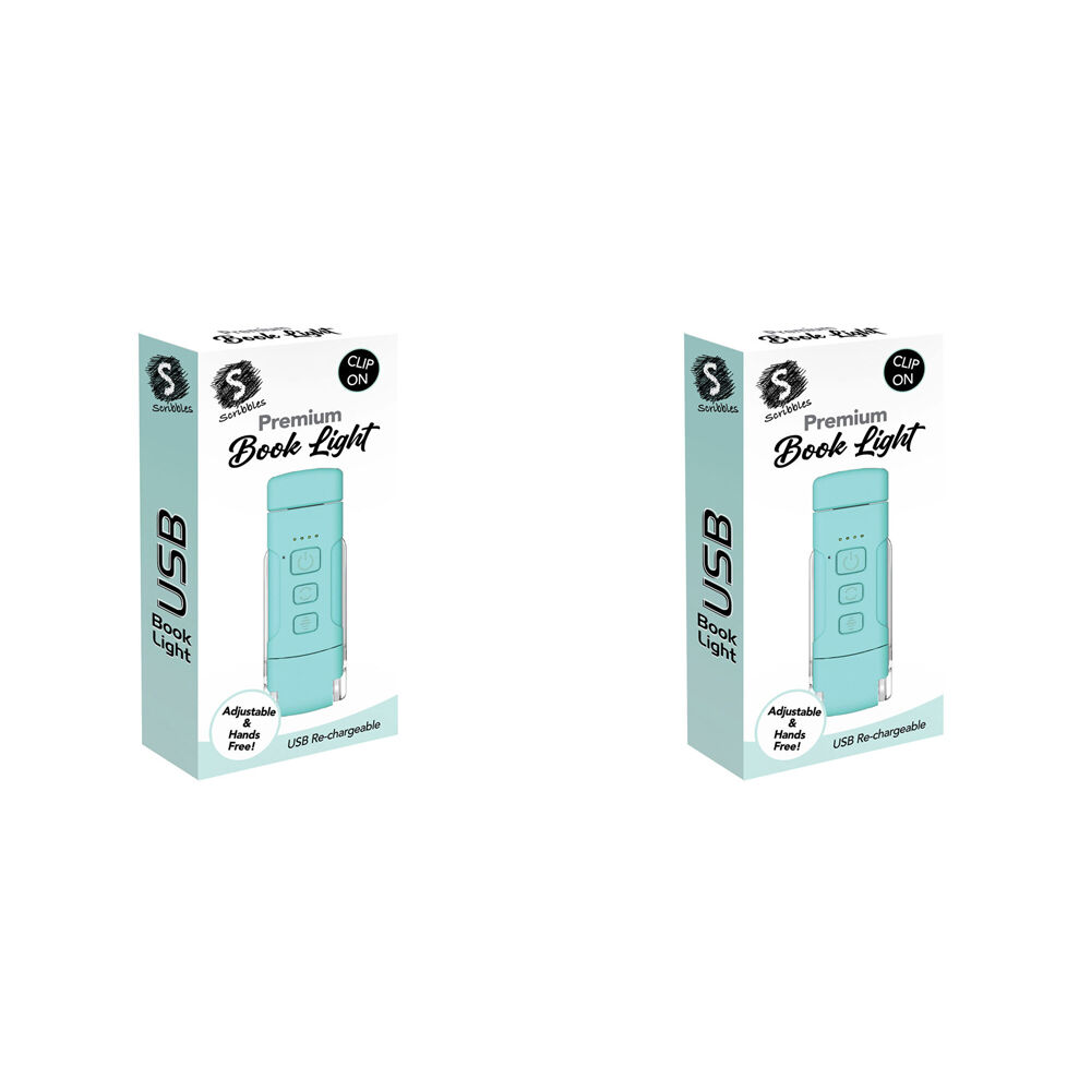 2PK Scribbles Stationery LED USB Clip on Bedtime Reading Booklight Blue 5y+