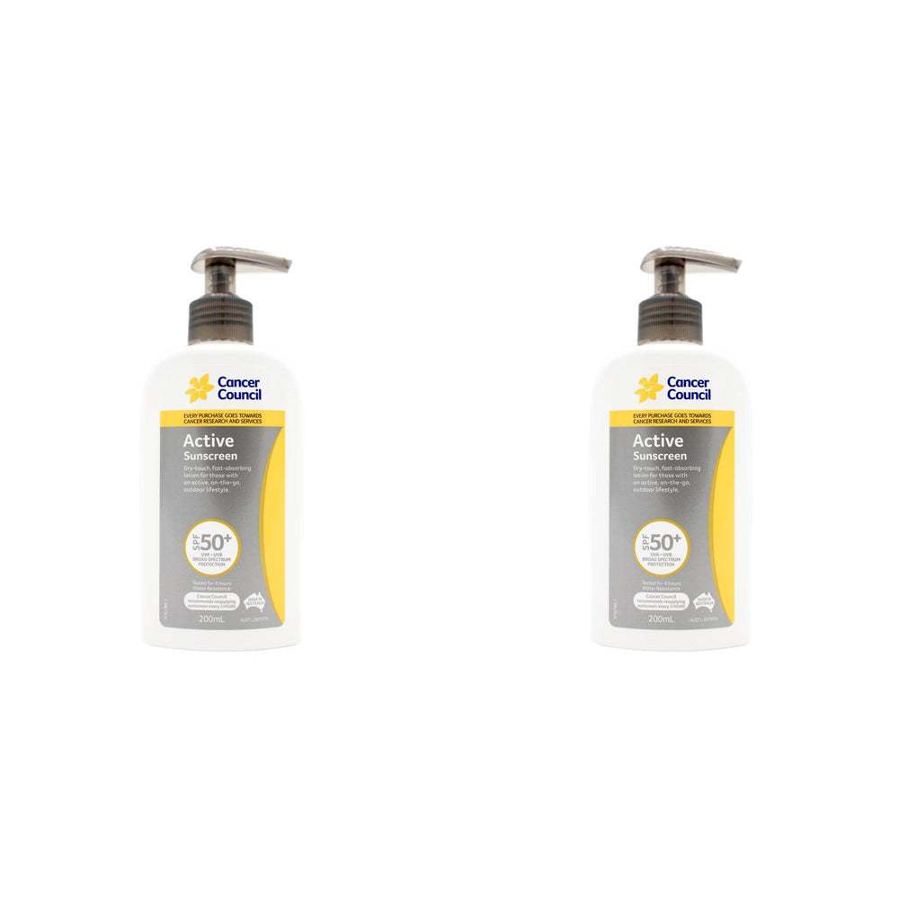 2PK Cancer Council 200ml Active Sunscreen SPF50+ Body Lotion