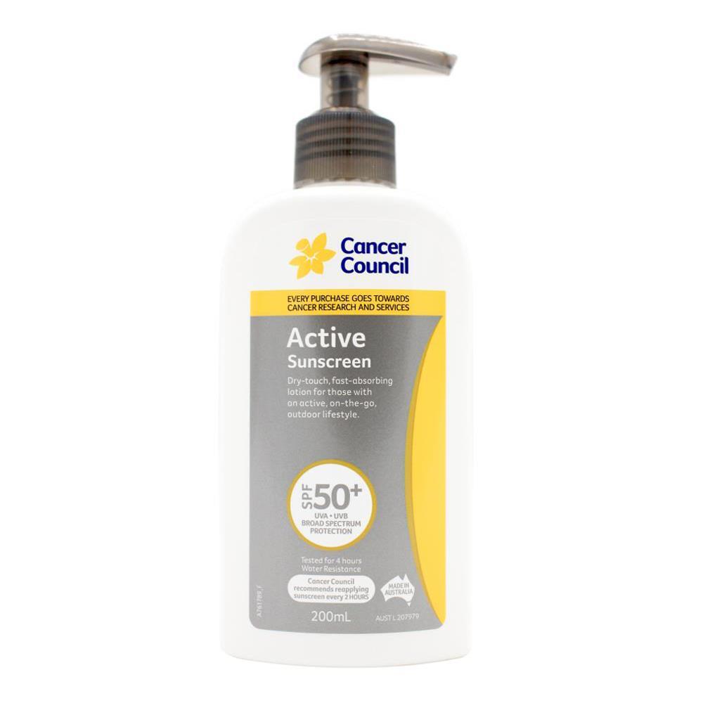 4PK Cancer Council 200ml Active Sunscreen SPF50+ Body Lotion