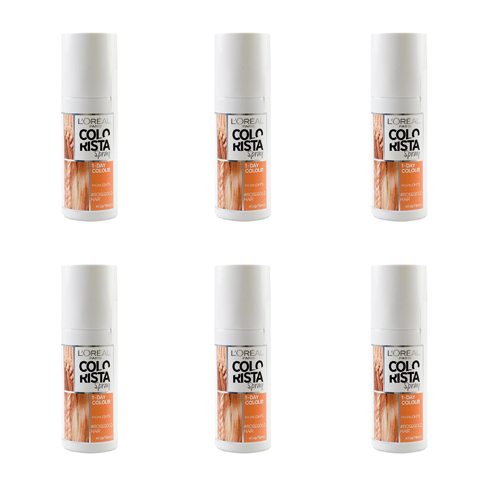 6PK Loreal Paris Colorista Hair Spray 1 Day Colour 75ml - Rosegold Hair