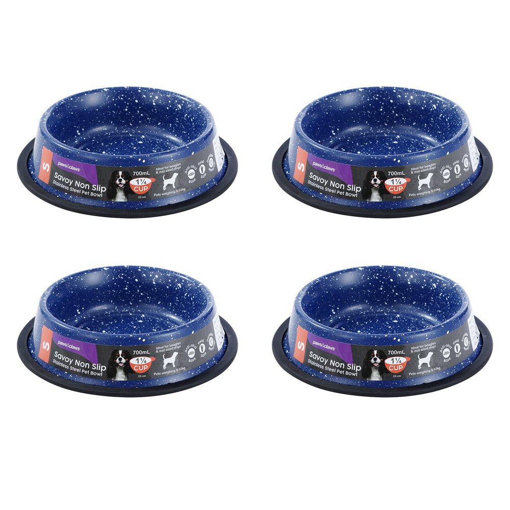 4x Paws & Claws Savoy 700ml/21cm Non-Slip Stainless Steel Pet Bowl - Blue
