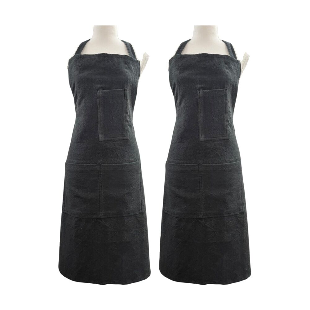 2PK J.Elliot Home Jules Cotton Linen Kitchen Apron 83x68x0.3cm Charcoal