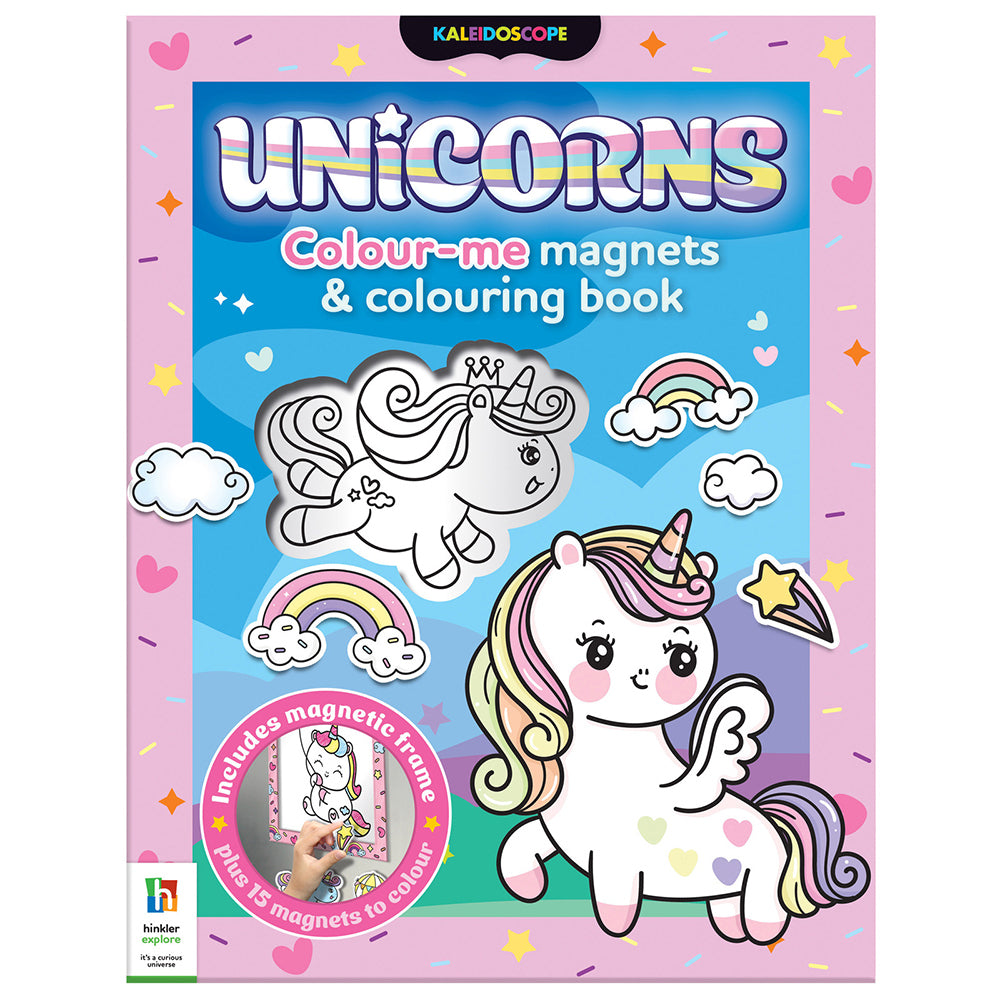 4x Kaleidoscope Unicorns Colour-Me Magnets Kids Colouring Book 3y+