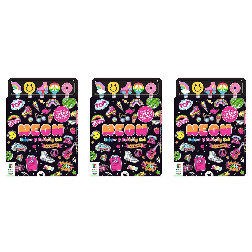 3x Kaleidoscope Neon Colour & Activity Set Kids Activity Book 3y+