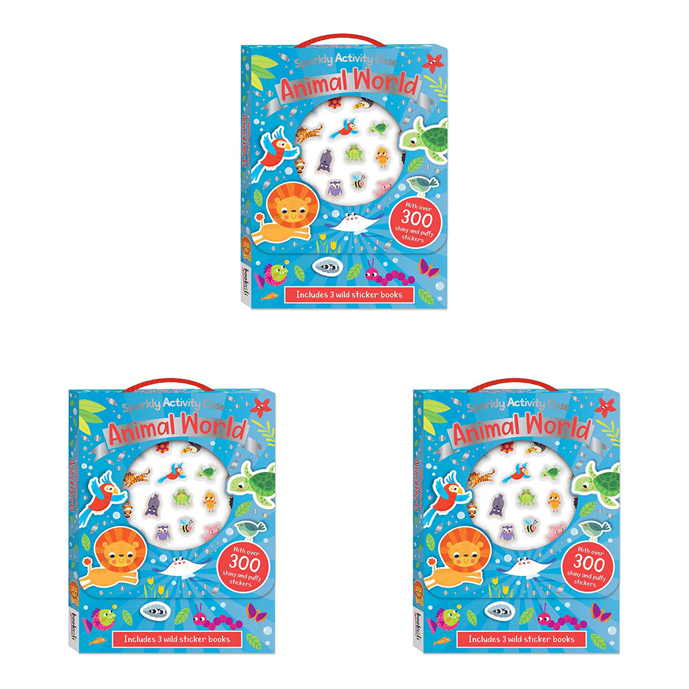 3PK Bookoli Sparkly Activity Case Animal World Sticker Books
