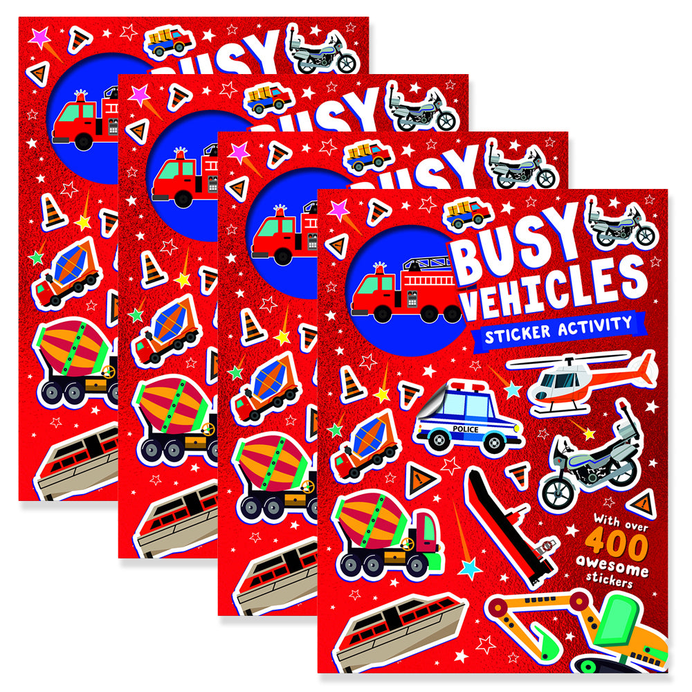 4x Bookoli Funky Stickers Busy Vehicles Kids Activity Book