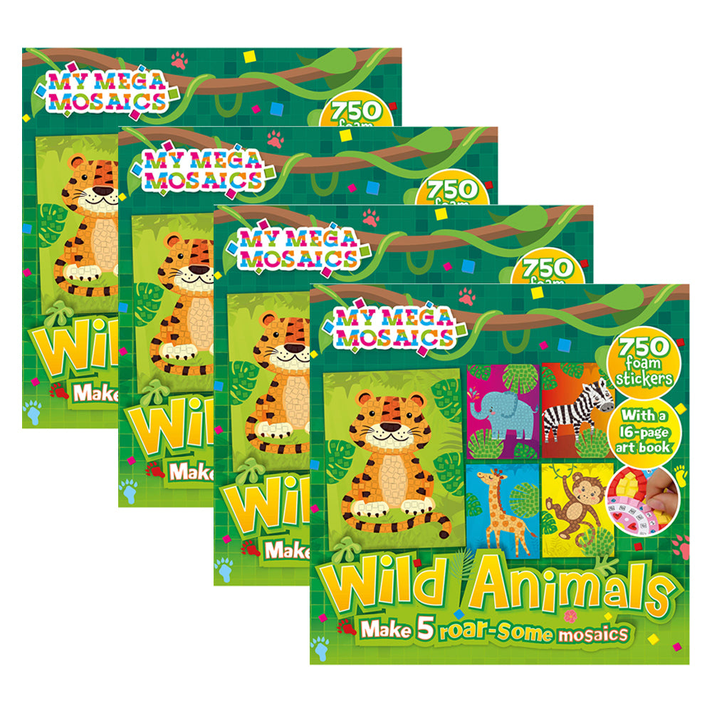4x Bookoli Creative Crafts My Mega Mosaics Wild Animals Art Activity Kit