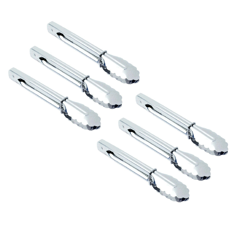 6PK Cuisena 18cm Stainless Steel Mini Tongs Serving Utensil - Silver
