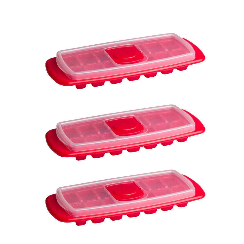 3PK Cuisena 30cm Stackable Ice Cube Tray w/ Lid - Red