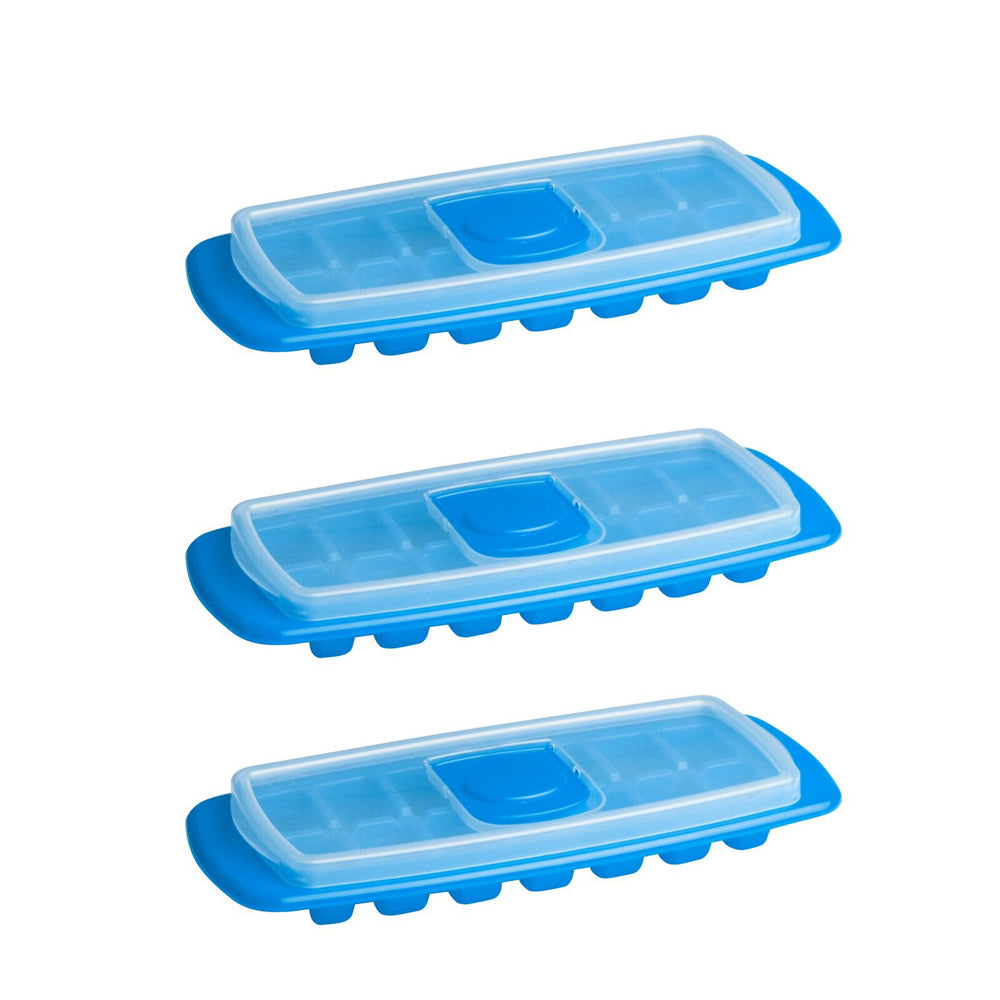 3PK Cuisena 30cm Stackable Ice Cube Tray w/ Lid - Blue