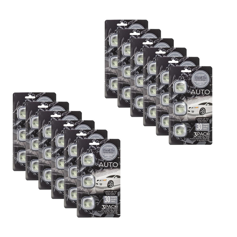 12x 3pc Air Fusion Car/Automotive Air Freshener Vent Clip 4ml - Black Ice