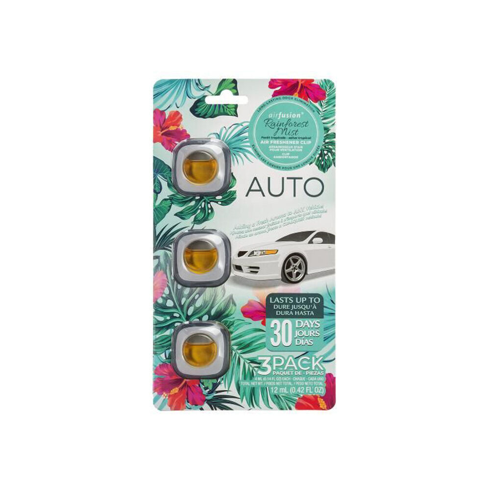 12x 3pc Air Fusion Car/Automotive Air Freshener Vent Clip 4ml - Rainforest
