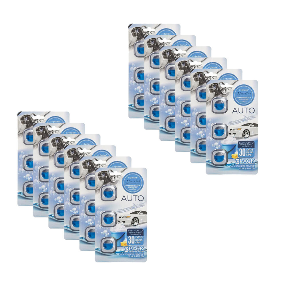 12x 3pc Air Fusion Car/Automotive Air Freshener Vent Clip 4ml - New Car