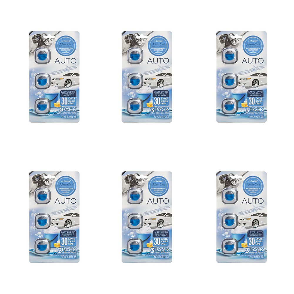 6x 3pc Air Fusion Car/Automotive Air Freshener Vent Clip 4ml - New Car