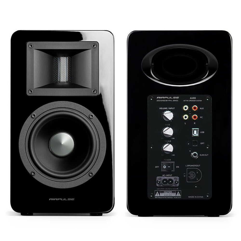 Airpulse A100 Active Wireless Bookshelf Speakers and WiiM Mini Black
