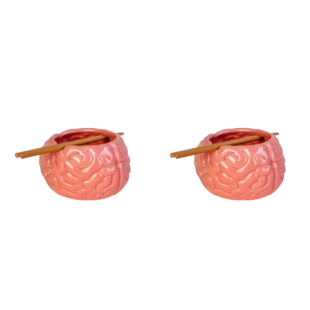 2PK Noodle Bowl W/Chopsticks Brain Contemporary Novelty Pink Ceramic Dinnerware