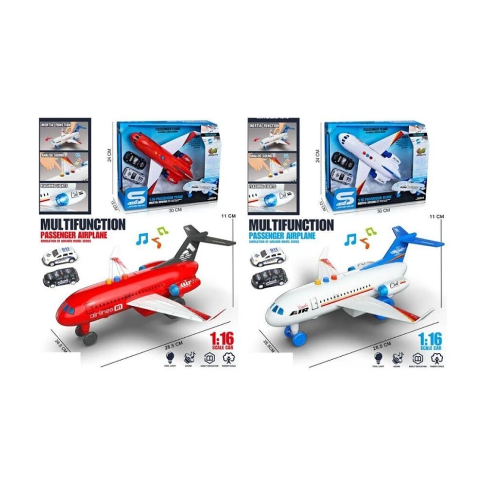 JSToys Airplane Friction w/2 Vehicles & Lights/Sounds Kids Model/Toy Assorted