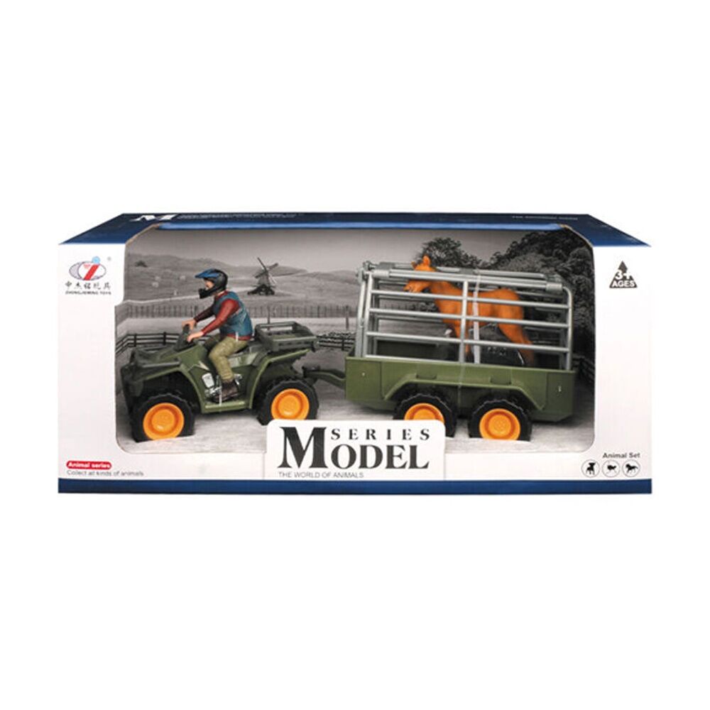 ABT Kids Toy Quad Bike Vehicle W/ Trailer & Farm Animal 3Y+ Assorted