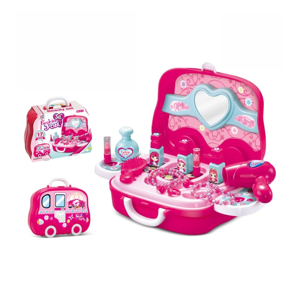19pc ABT Kids Play Pretend Pink Beauty Set W/ Wheely Carry Case 3Y+
