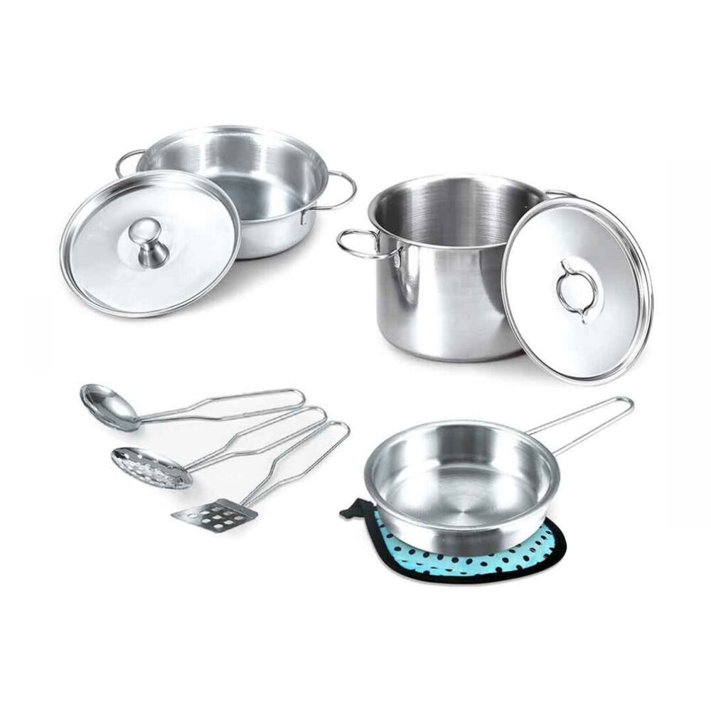 9pc ABT Childrens Pretend Kitchen Cook Stainless Steel Set 3Y+