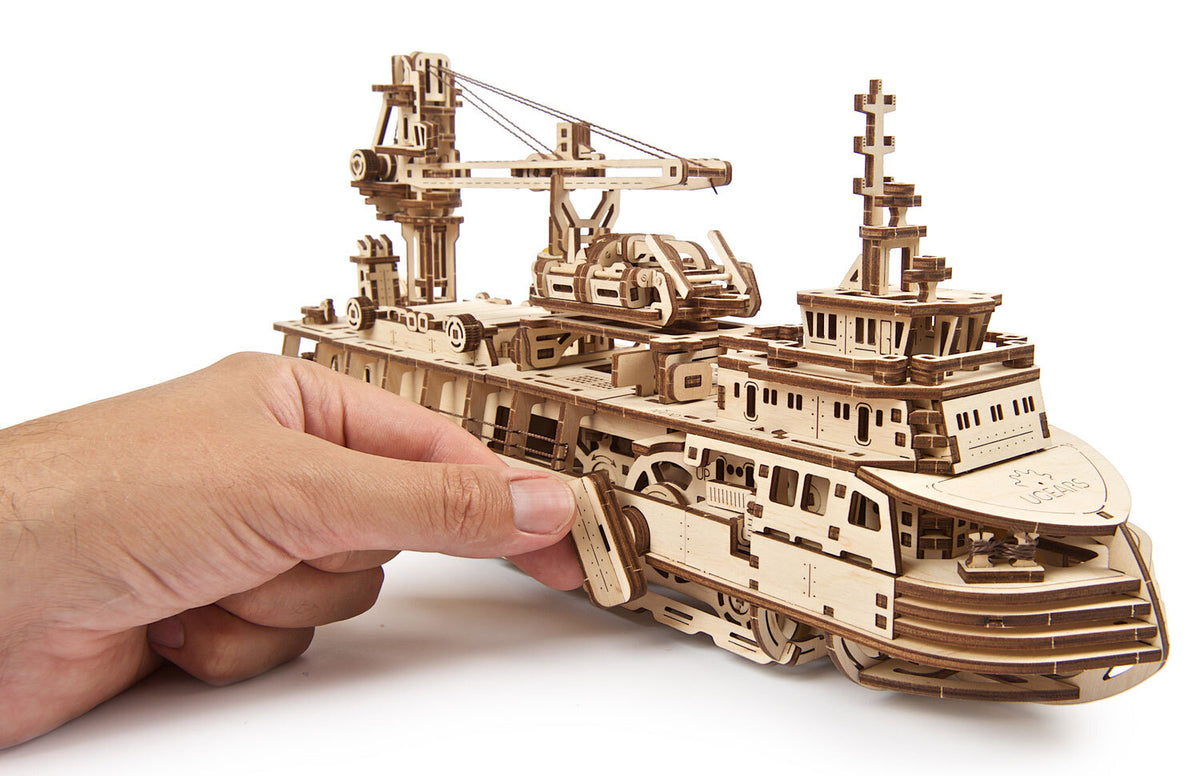 Ugears Research Vessel Mechanical DIY Wooden 3D Puzzle 7pc