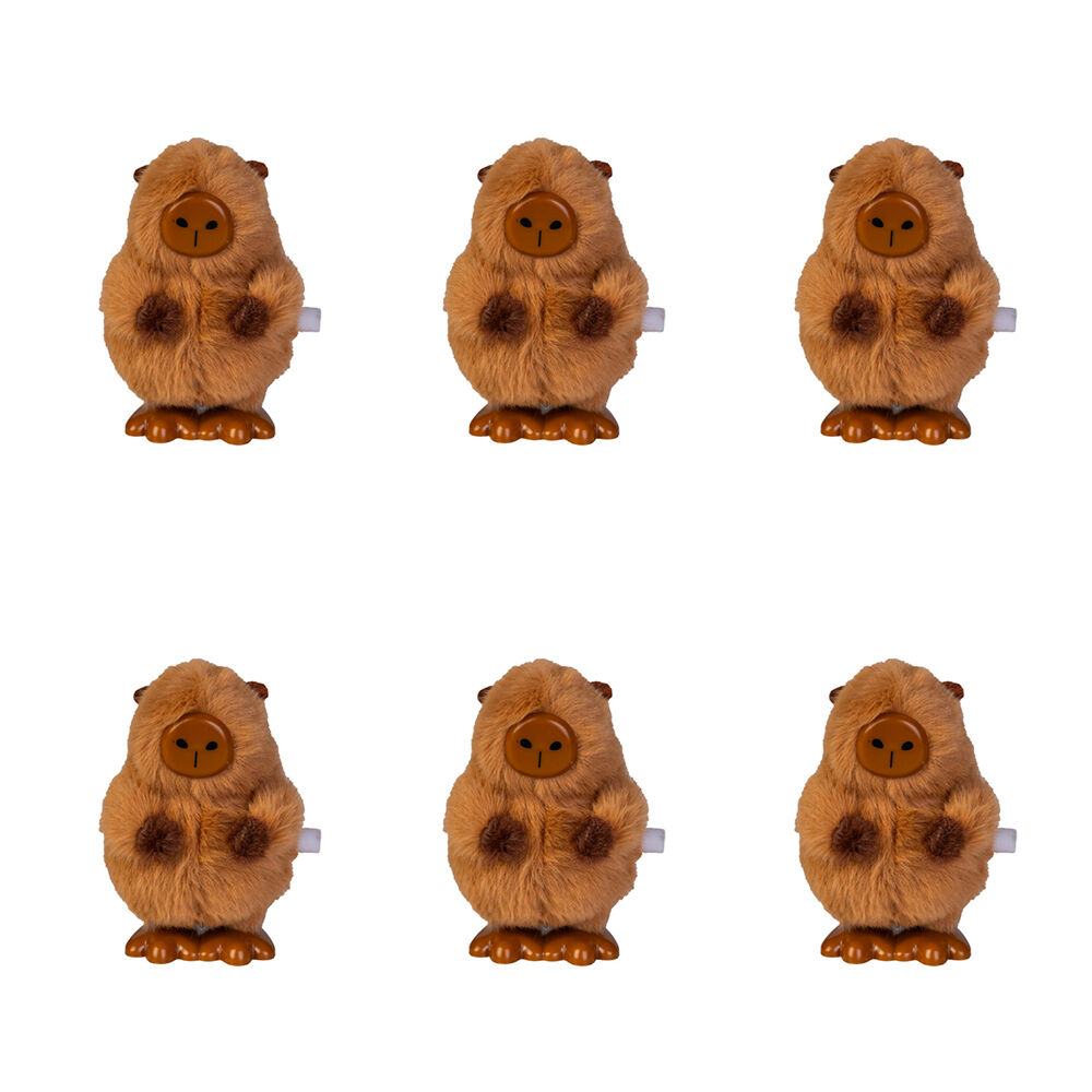 6PK Fuzzy Wind-Up Capybara Toy Soft Compact Portable Brown Animal