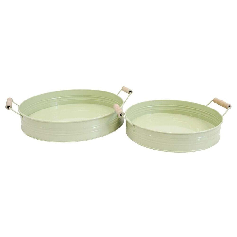 2pc LVD Round Metal Serving Tray Set 34.5x5.5cm/29.5x5.5cm Sage Green