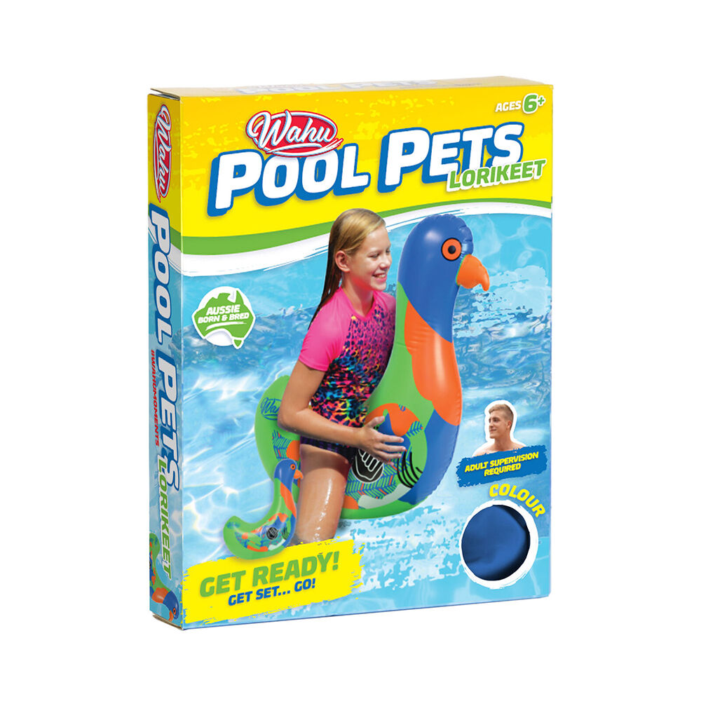 Wahu Pool Pets Rainbow Lorikeet Racer Inflatable Float Ride-On Toy Kids 6y+