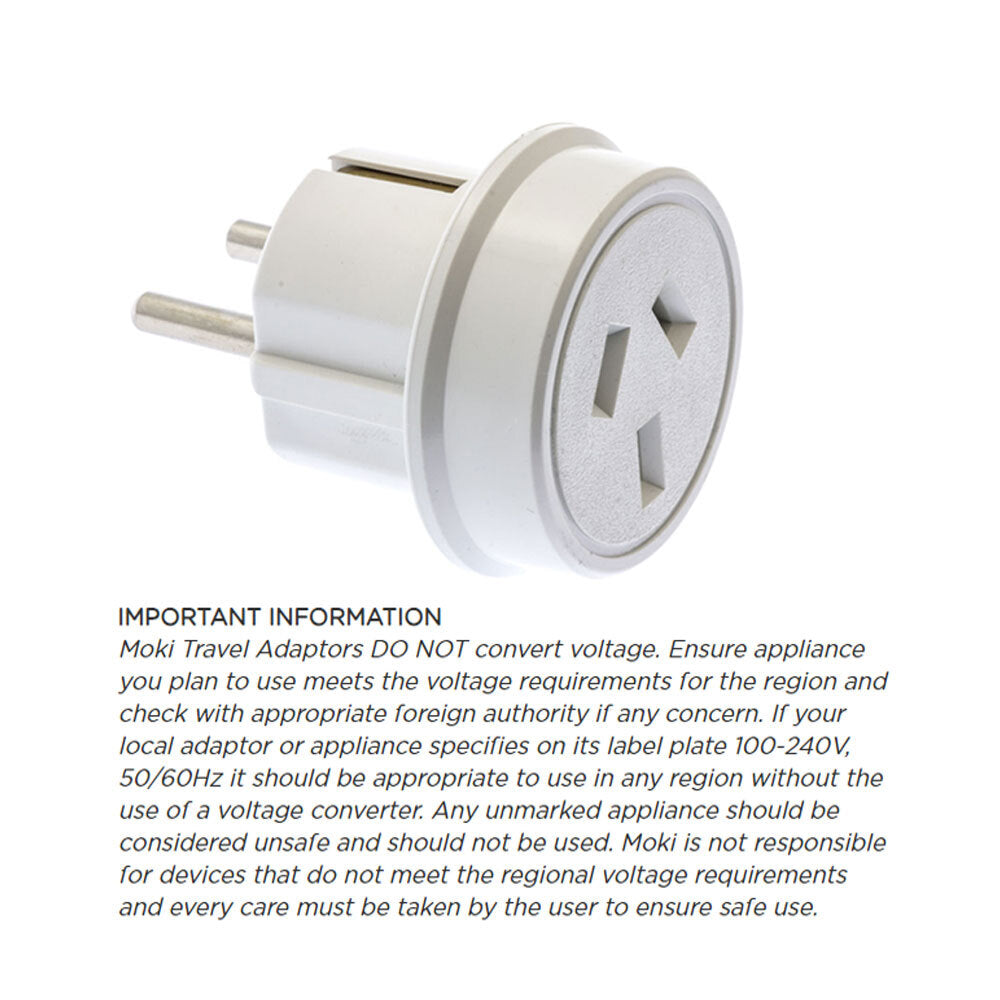 Moki Travel Adaptors - AUS/NZ to Europe & Bali