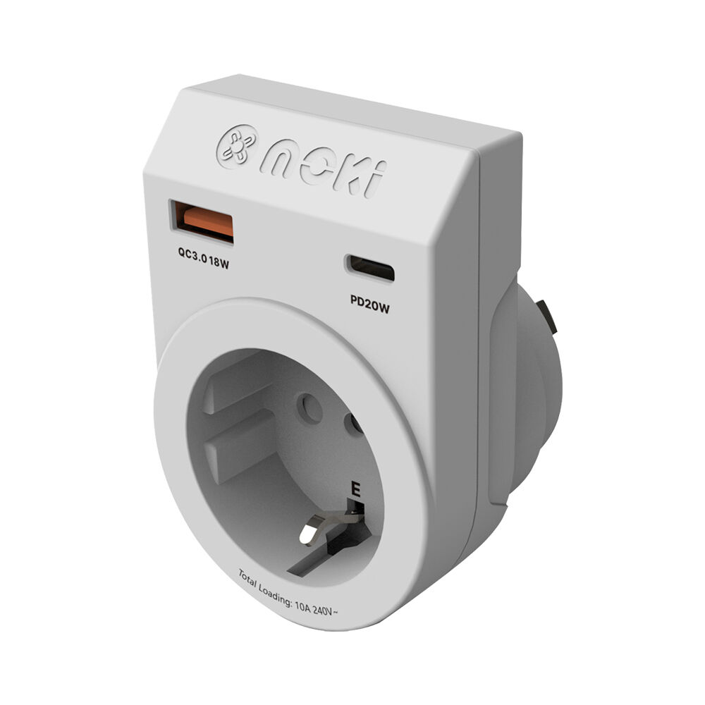 Moki Travel Adaptor Plus Inbound EU to AU/NZ with Type-C & USB-A