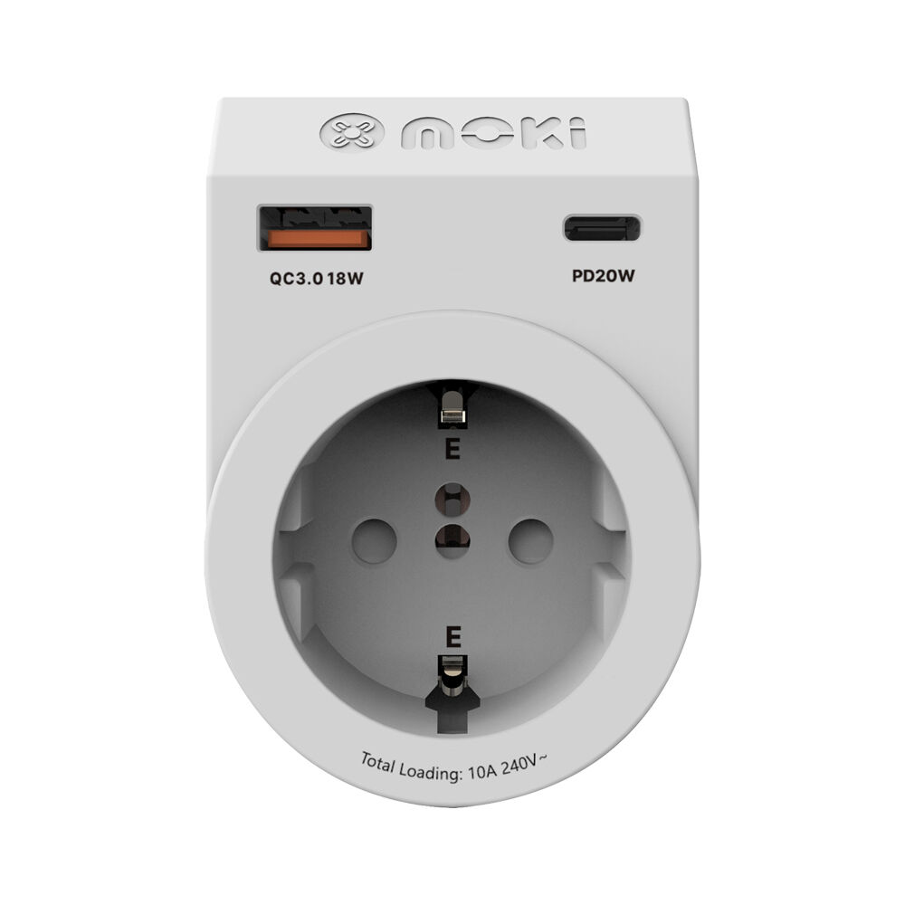 Moki Travel Adaptor Plus Inbound EU to AU/NZ with Type-C & USB-A
