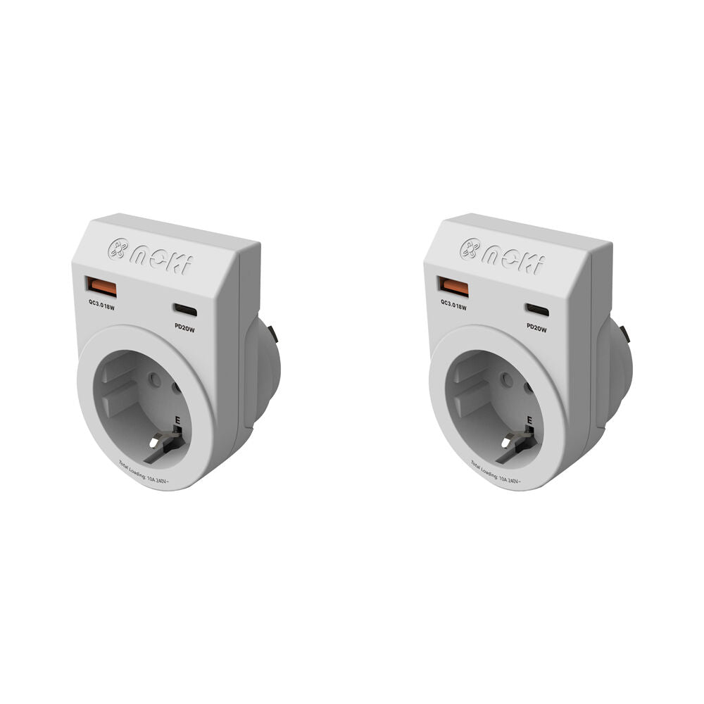 2PK Moki Travel Adaptor Plus Inbound EU to AU/NZ with Type-C & USB-A