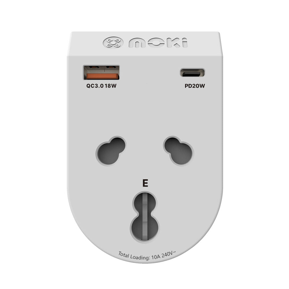 Moki Travel Adaptor Plus Inbound India to AU/NZ with Type-C & USB-A