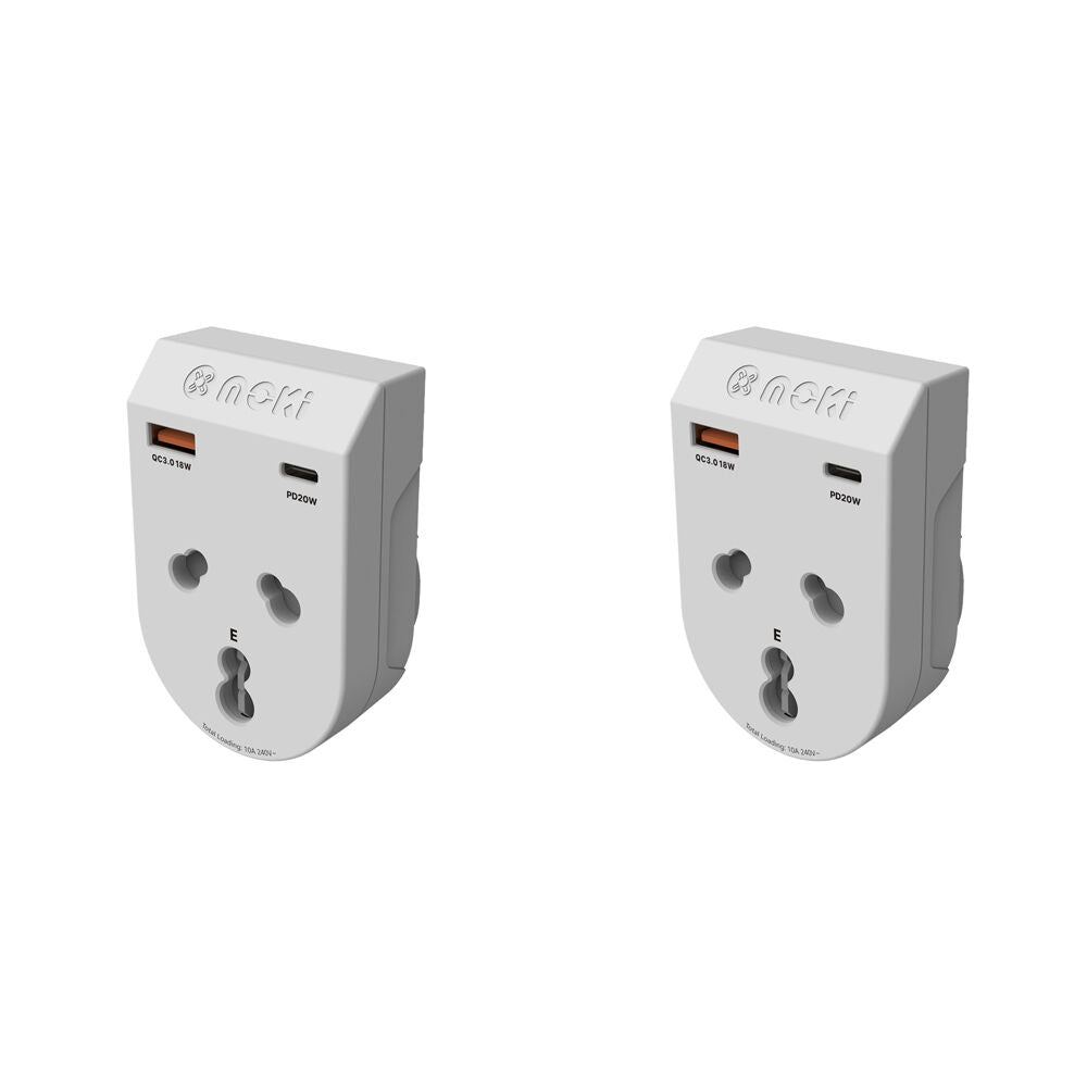 2PK Moki Travel Adaptor Plus Inbound India to AU/NZ with Type-C & USB-A