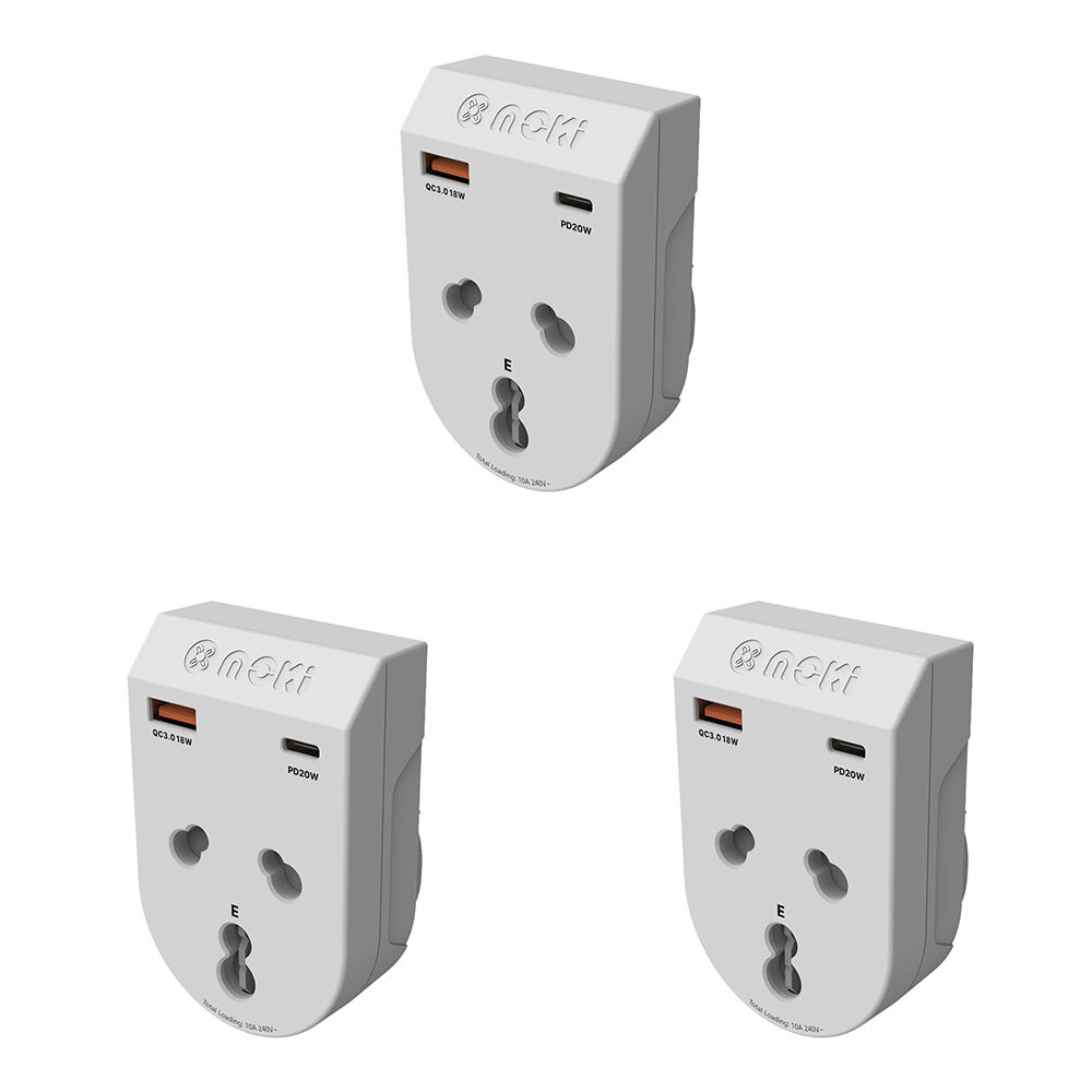 3PK Moki Travel Adaptor Plus Inbound India to AU/NZ with Type-C & USB-A