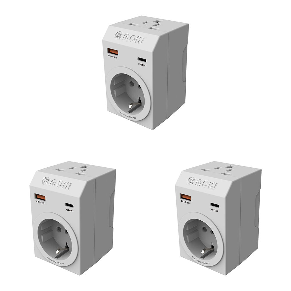 3PK Moki Travel Adaptor Plus Inbound Universal to AU/NZ with Type-C & USB-A