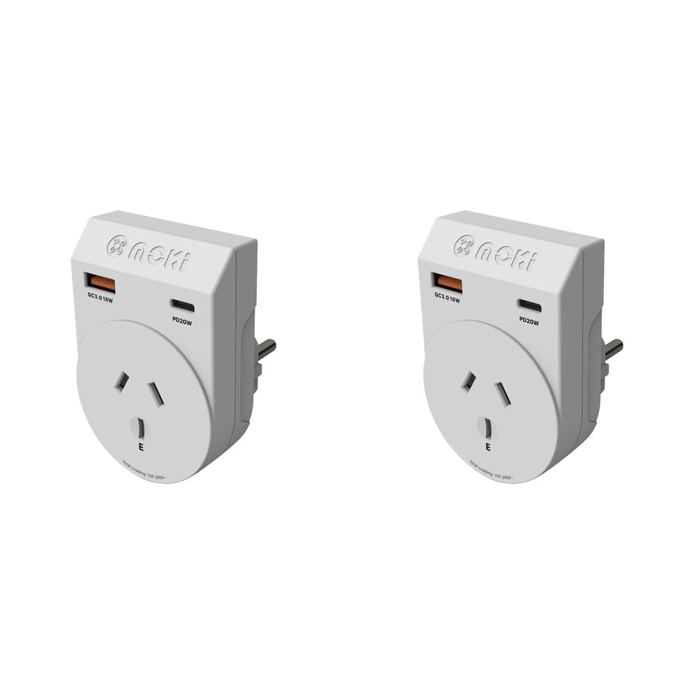 2PK Moki Travel Adaptor Plus Outbound AUS/NZ to EU with Type-C & USB-A