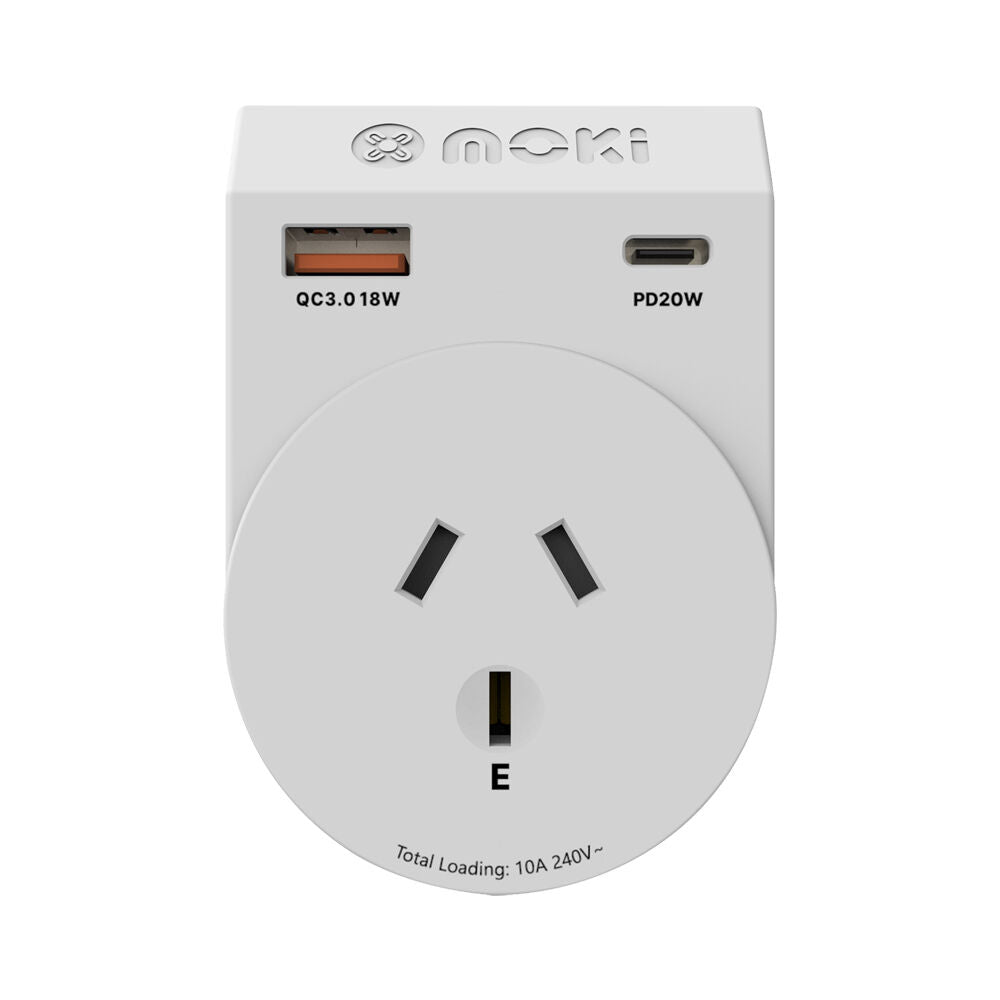 2PK Moki Travel Adaptor Plus Outbound AUS/NZ to EU with Type-C & USB-A
