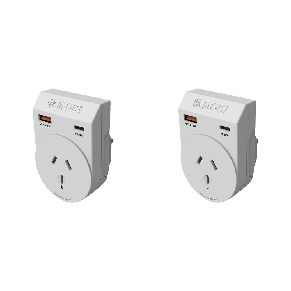 2PK Moki Travel Adaptor Plus Outbound AU/NZ to UK with Type-C & USB-A