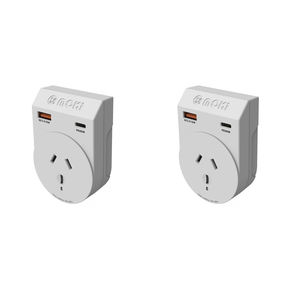 2PK Moki Travel Adaptor Plus Outbound AU/NZ to US with Type-C & USB-A